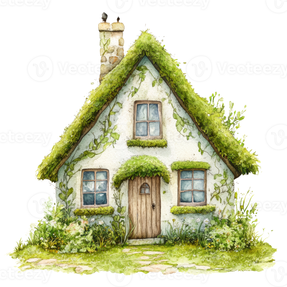 Enchanting Moss Covered Cottage With Lush Greenery png