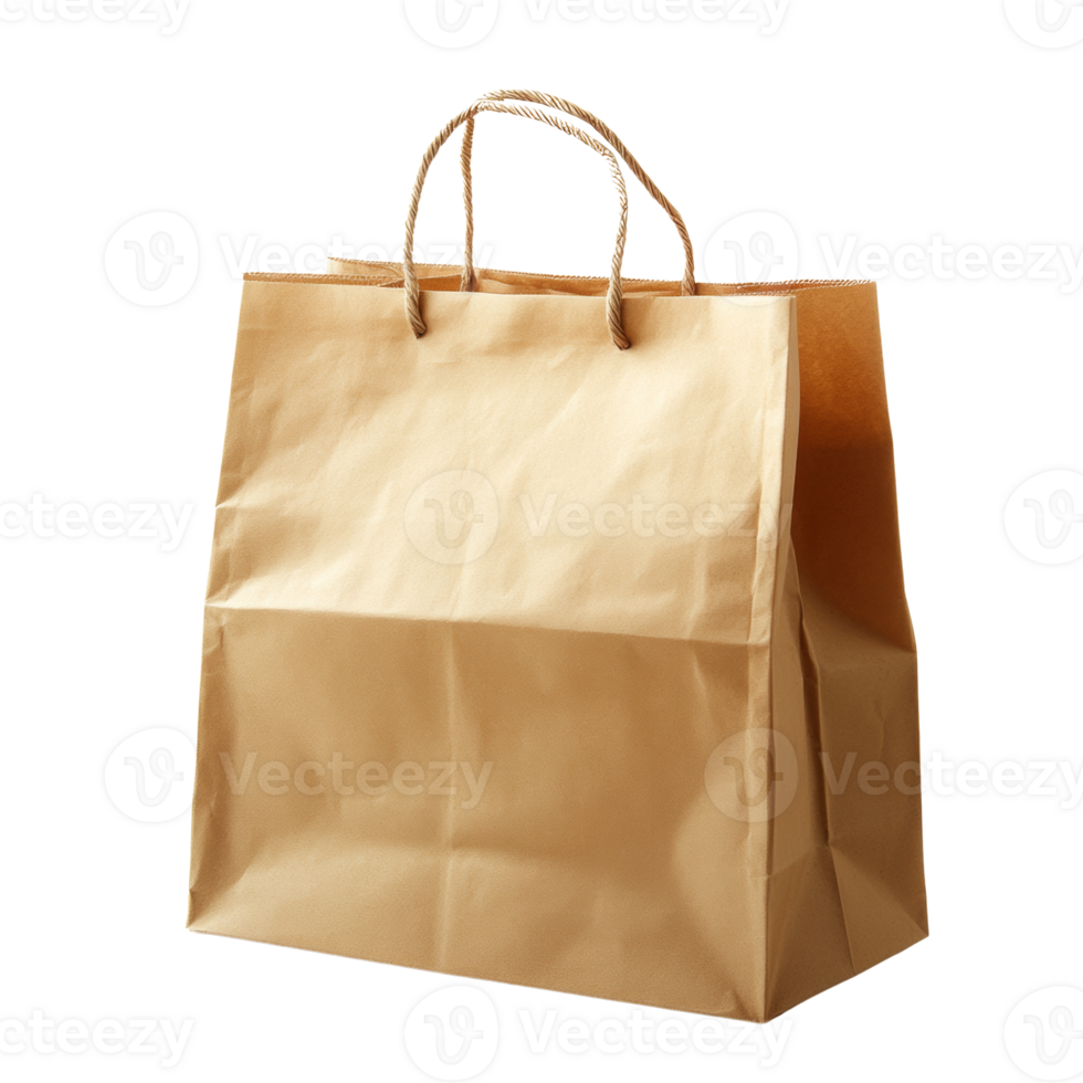 A Light Brown Paper Shopping Bag With Twisted Handles. cut out png