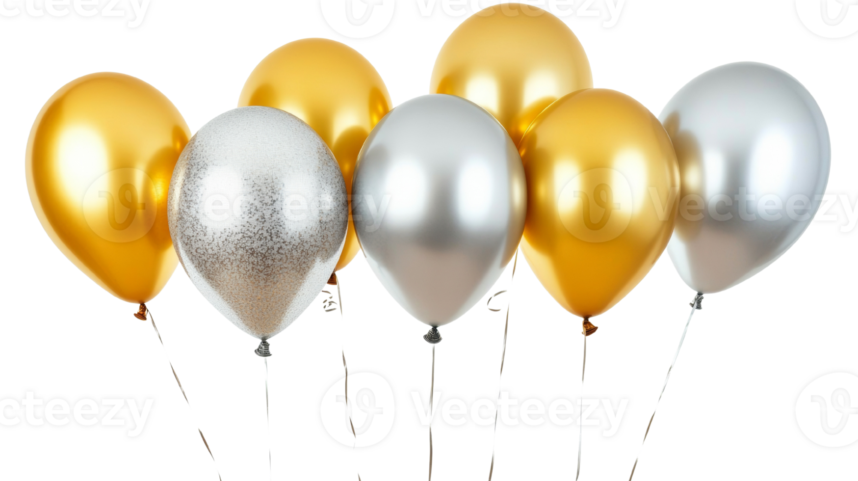 Gold and silver balloons clustered together for a celebration png