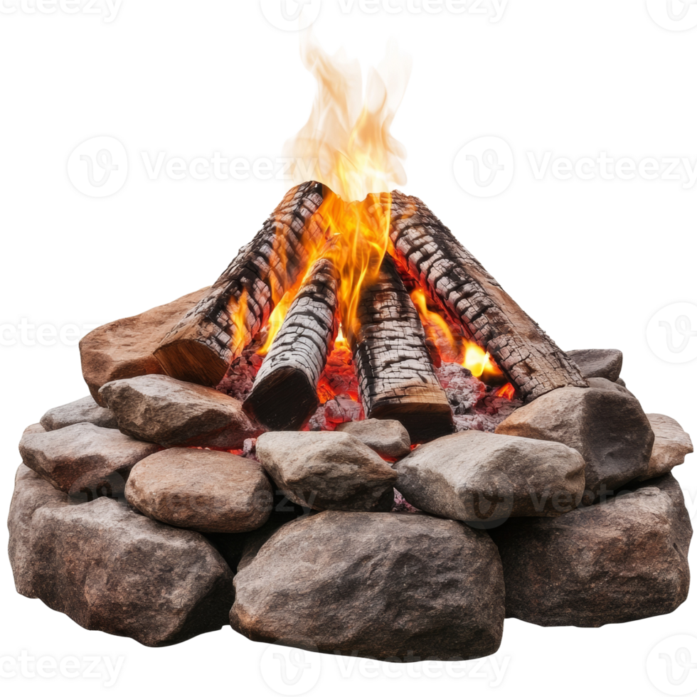 A vibrant bonfire burns brightly within a stone ring png