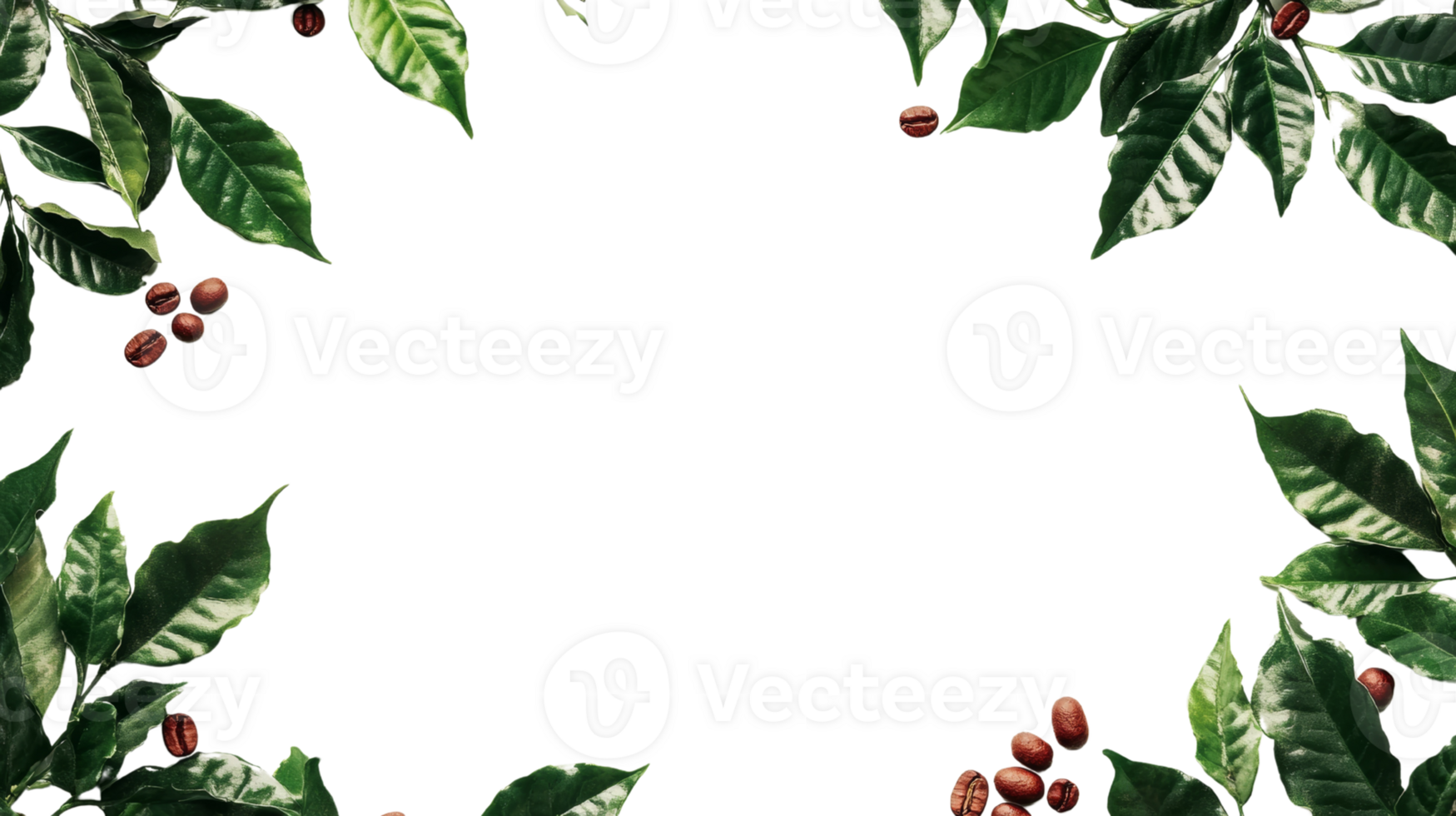 Coffee Leaves and Beans Frame a Dark Background png