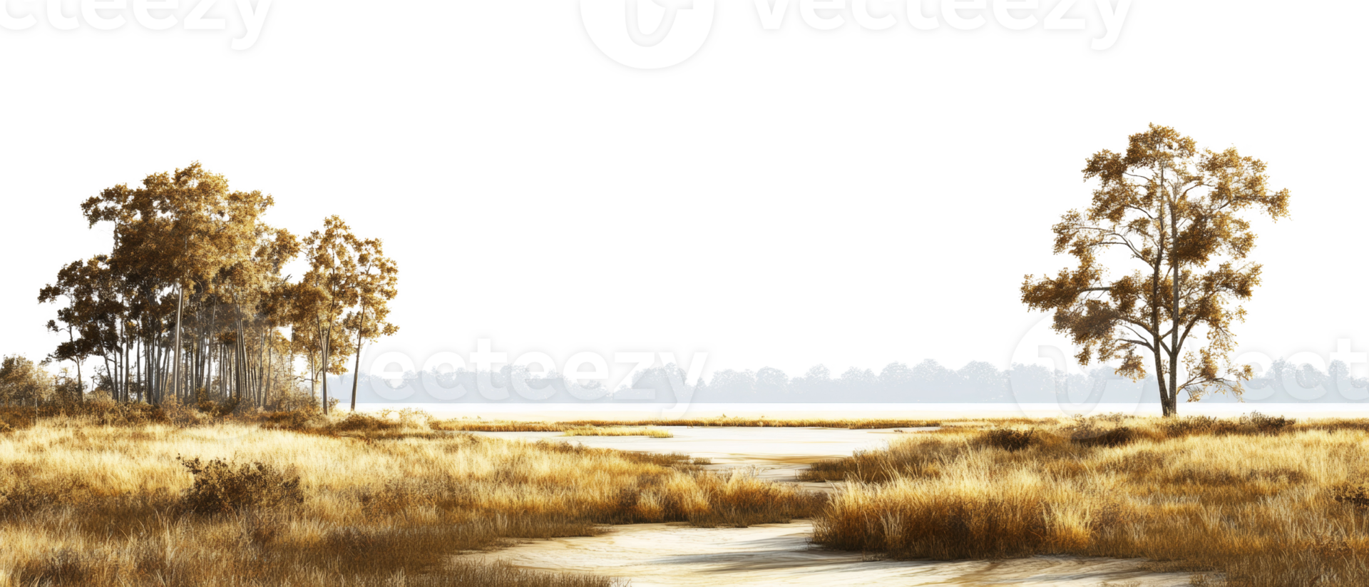 Golden Autumn Landscape With Trees And Grassland png