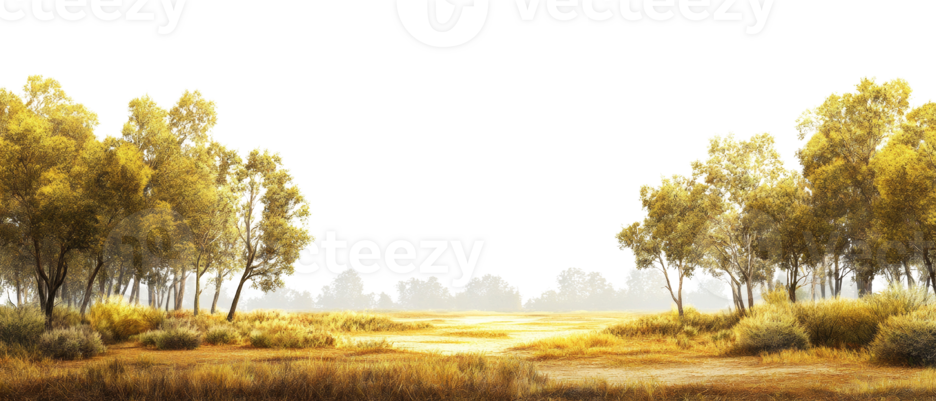 Golden Trees Line a Serene Autumnal Meadow Path png