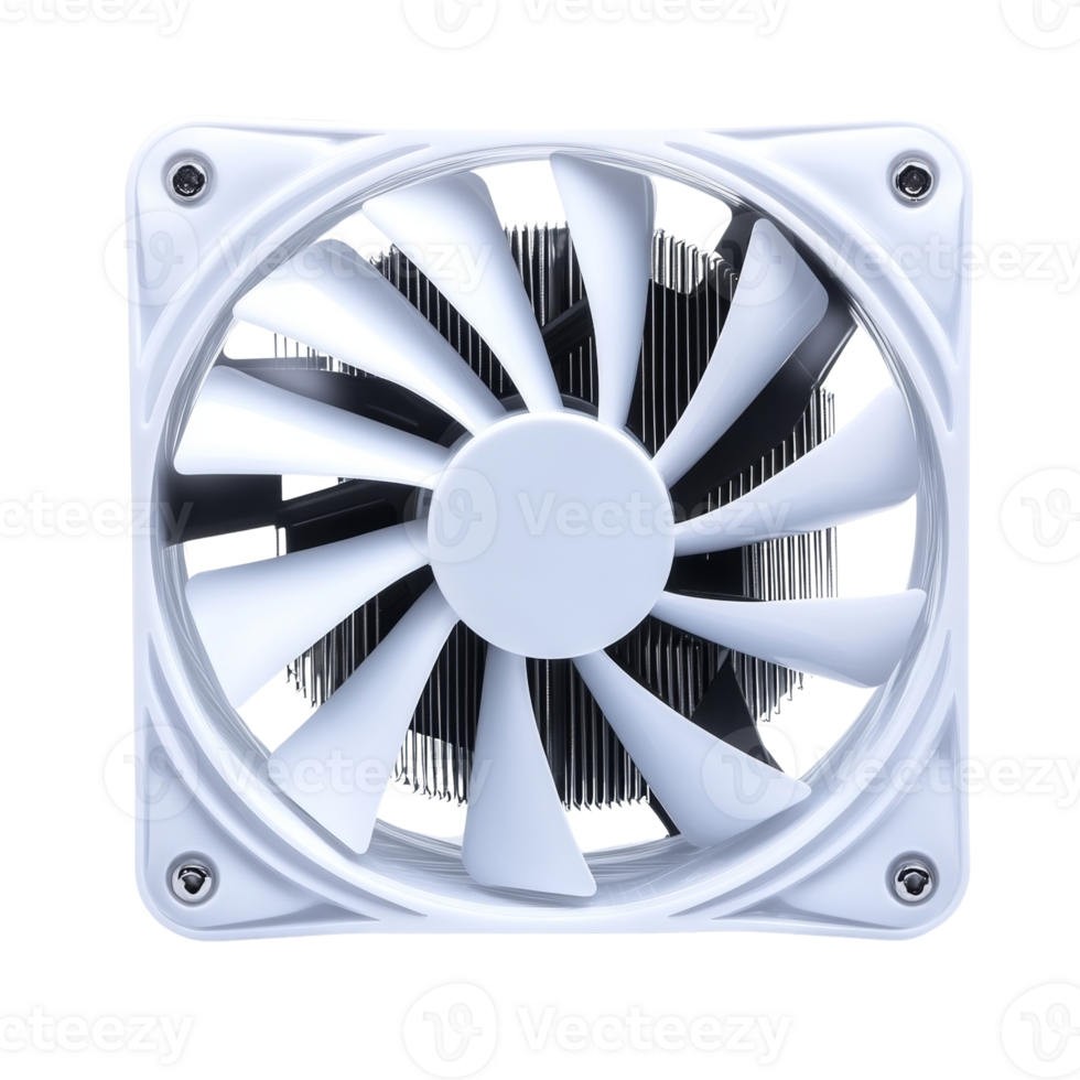 White Square Computer Cooling Fan with Blades. isolated png