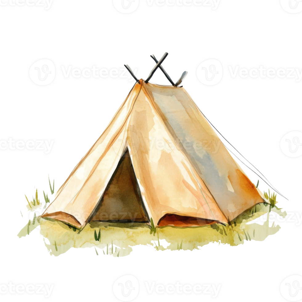 Watercolor Painting of a Tan Teepee Tent png