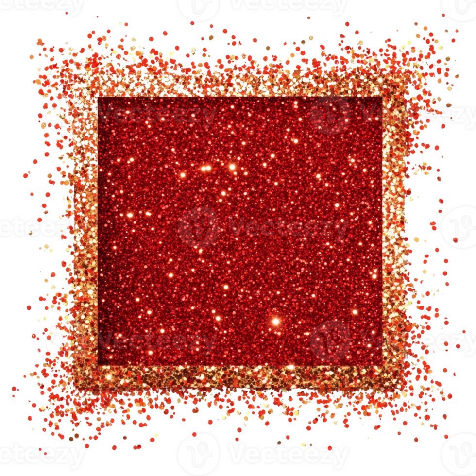 Red Glitter Square Frame with Scattered Confetti png