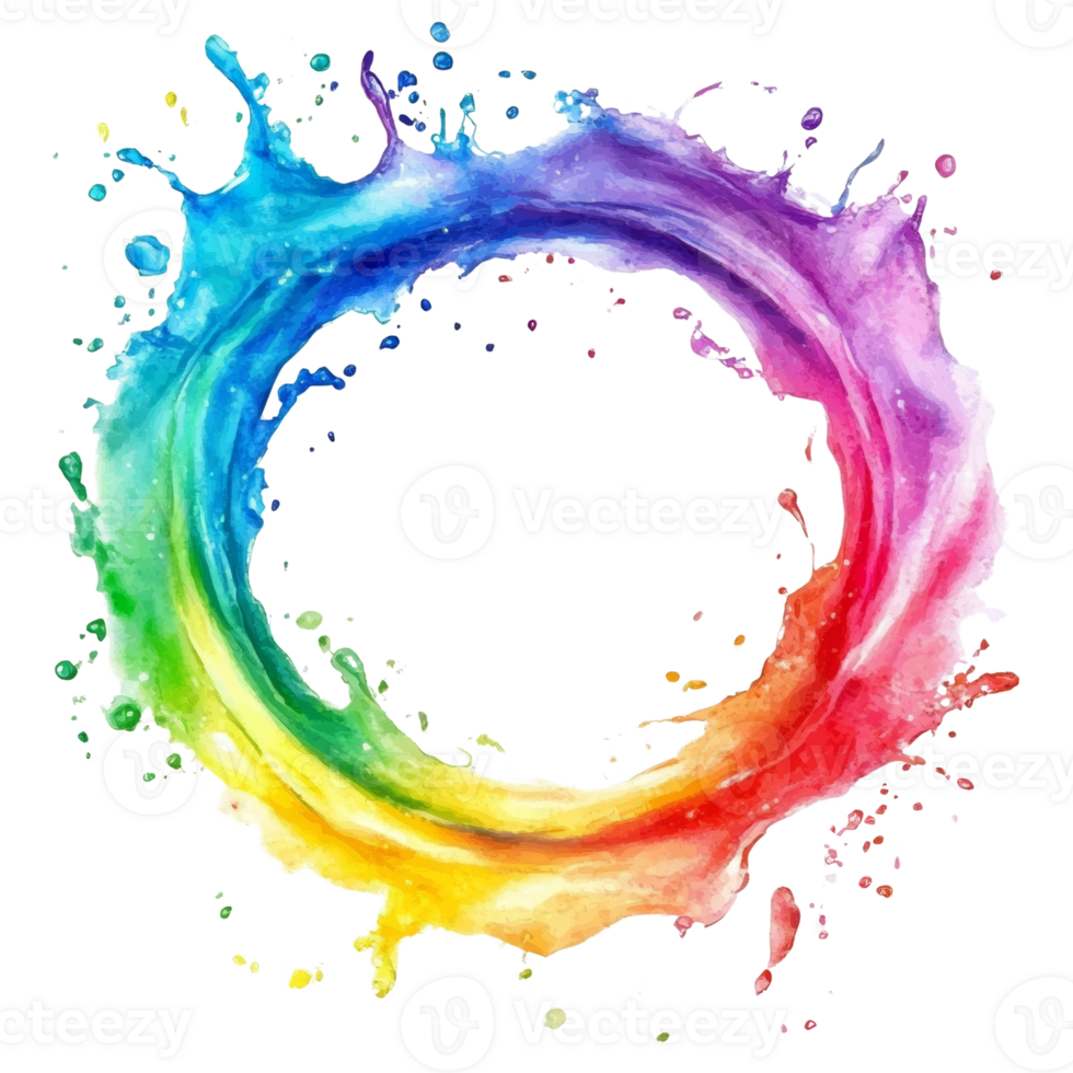 Rainbow colored liquid splash forming a circle png
