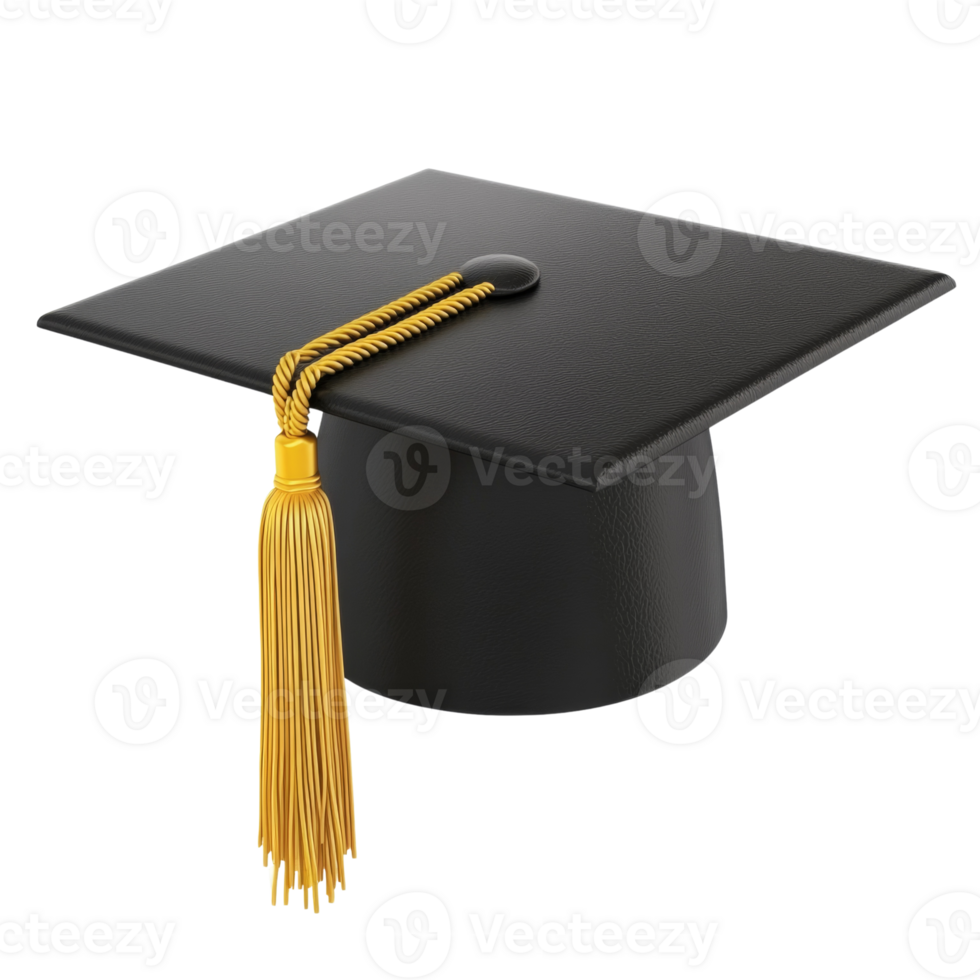 Black Graduation Cap With Golden Tassel Detail png