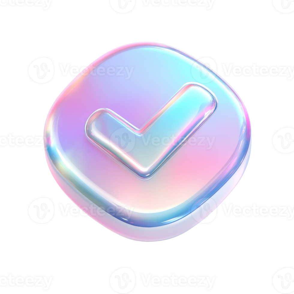 Pastel iridescent button shows a check mark png