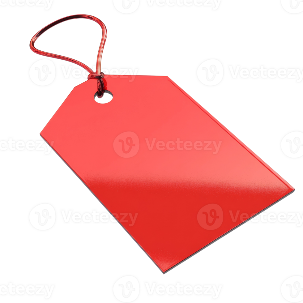 A Red Blank Price Tag With String. isolated png