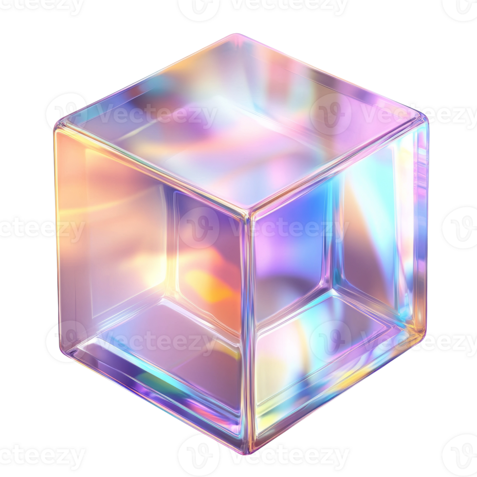 Iridescent Glass Cube Abstract Shape Design png