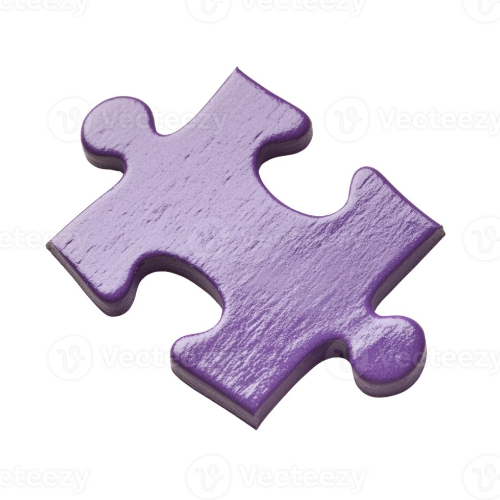 A single purple wooden jigsaw puzzle piece. isolated png
