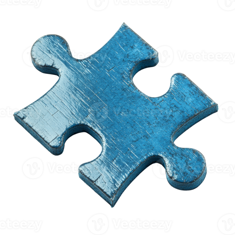 Single Blue Wooden Puzzle Piece Isolated on Black png