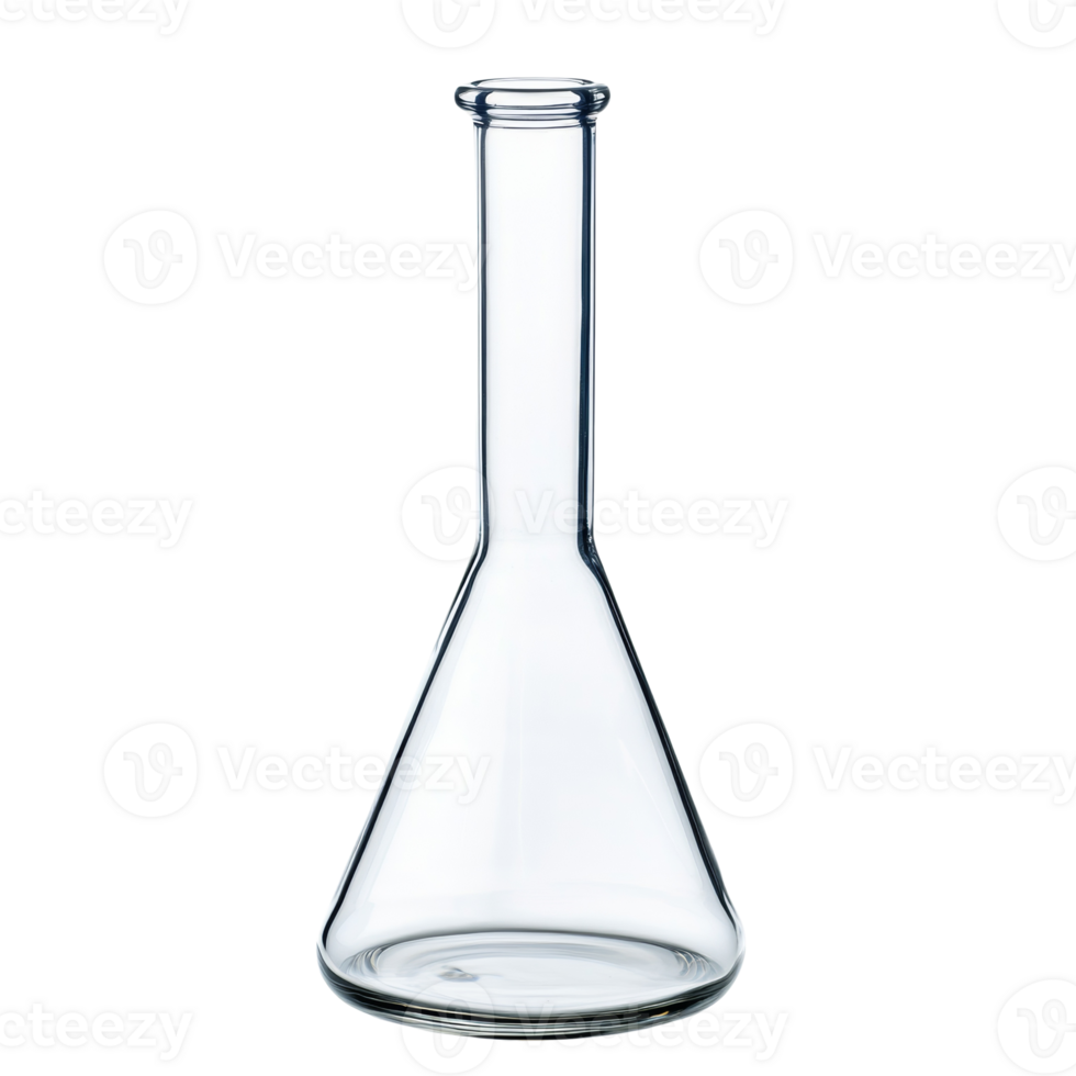 A clear empty glass Erlenmeyer flask stands alone png