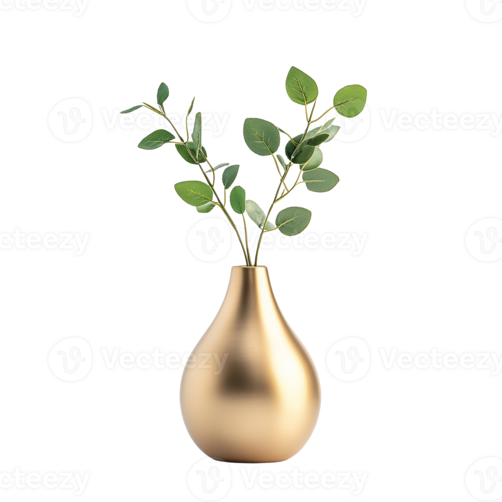 Golden Vase with Green Eucalyptus Sprig Arrangement png