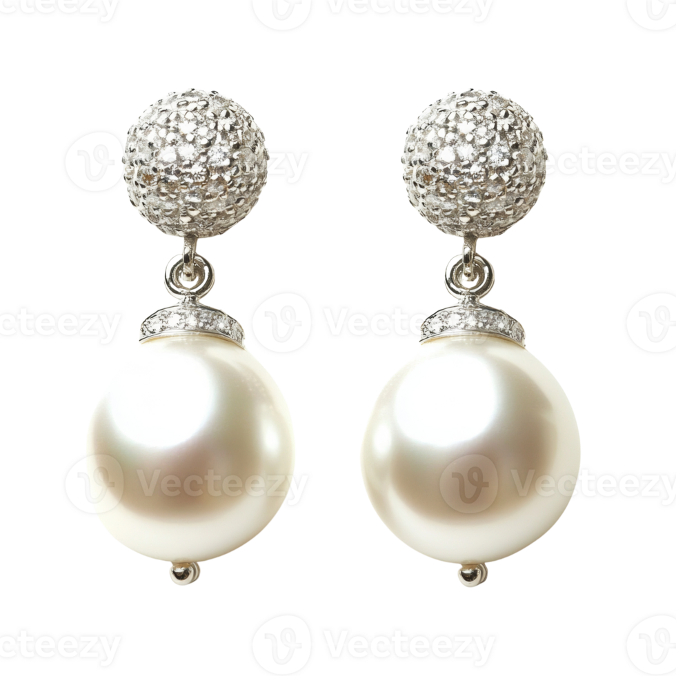 Elegant Pearl And Diamond Drop Earrings Design png