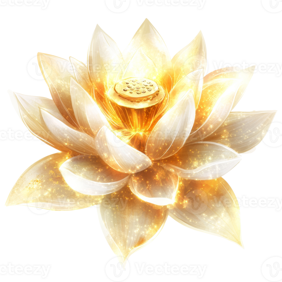 Golden Glowing Lotus Flower in Bloom png
