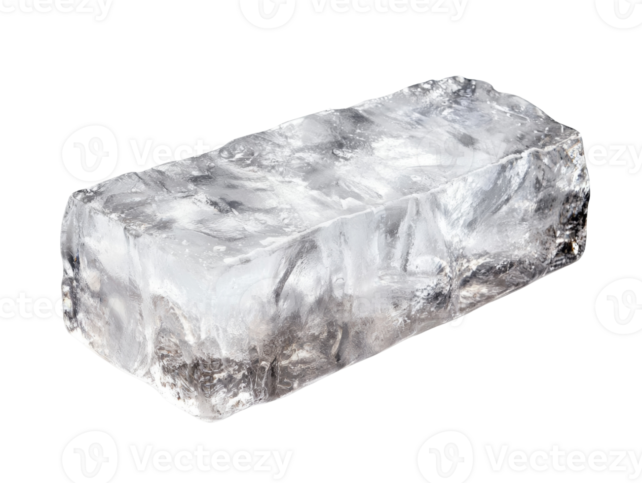 A large clear block of ice rests on a black background png