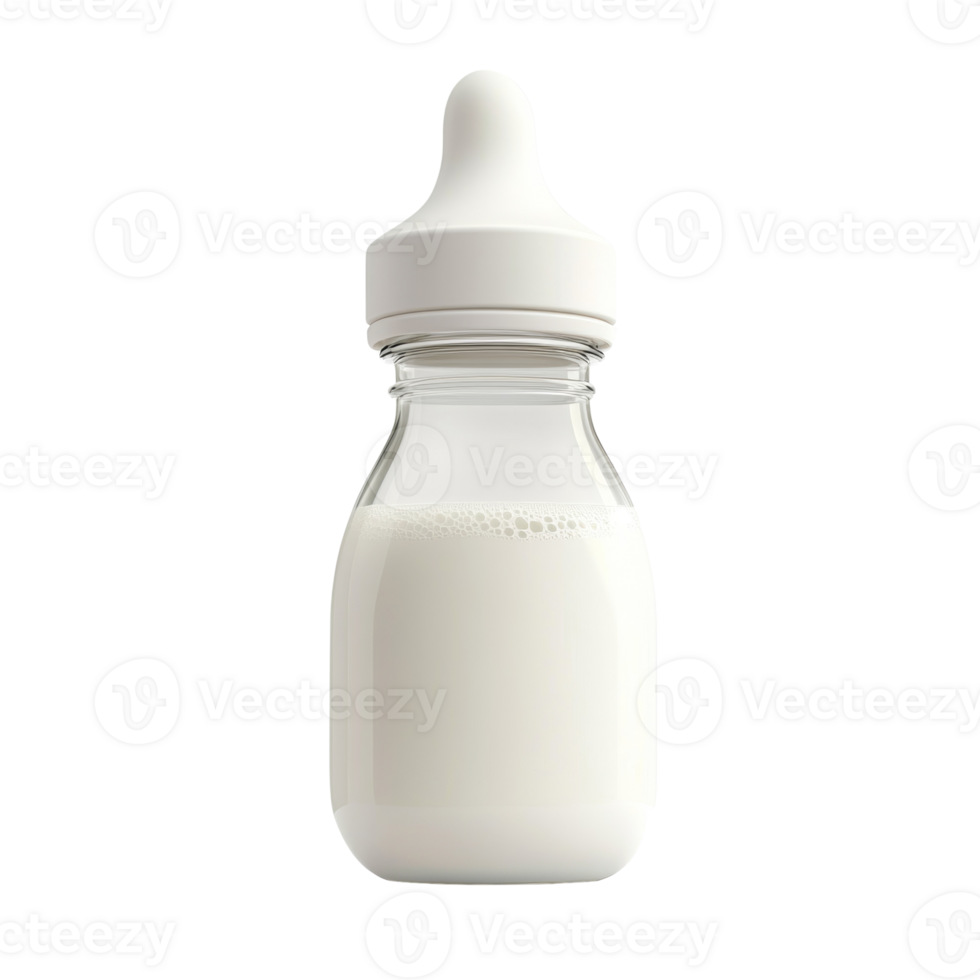 Glass baby bottle filled with milk for infant feeding png