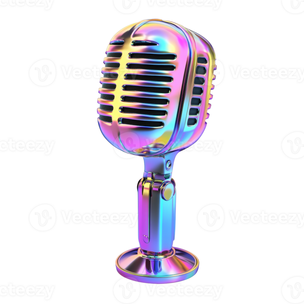 Iridescent Retro Microphone on Stand Design png