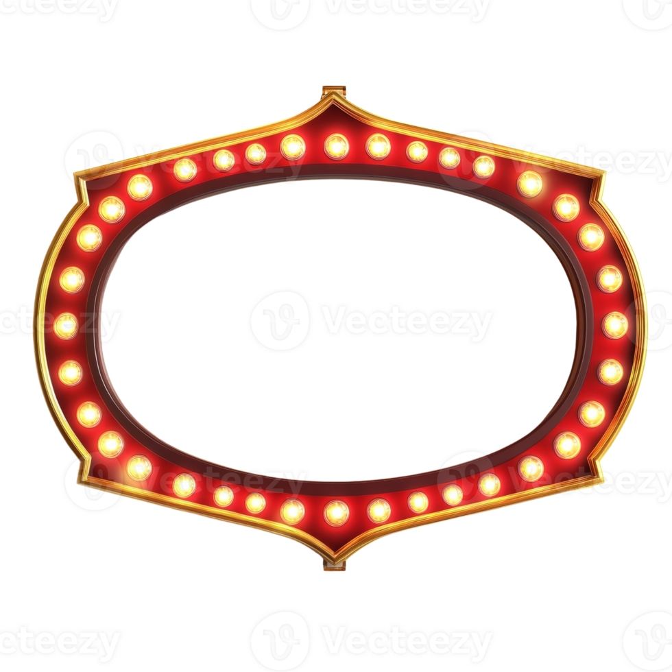 Red Oval Marquee Sign With Golden Frame And Lights png