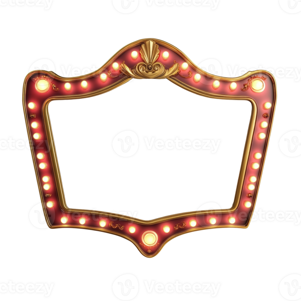 Elegant Gold Frame with Illuminated Red Bulbs png