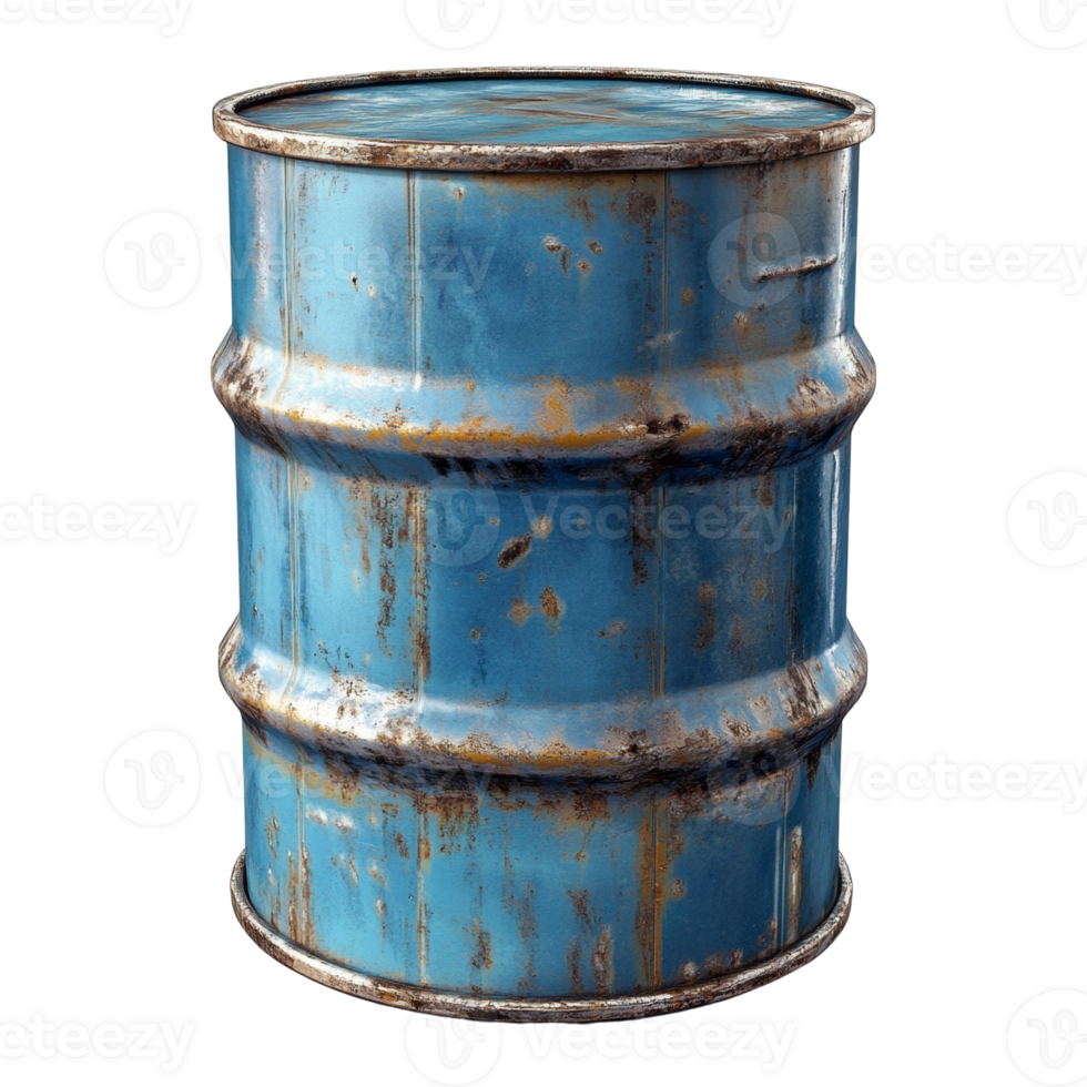 Rusty Blue Metal Barrel Contains Liquid png