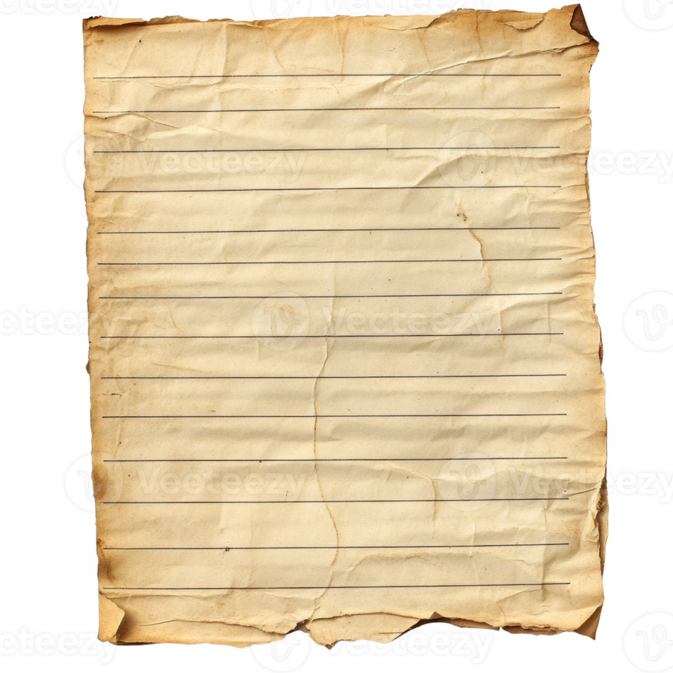 Aged Lined Paper Sheet Shows Wrinkles and Tears png