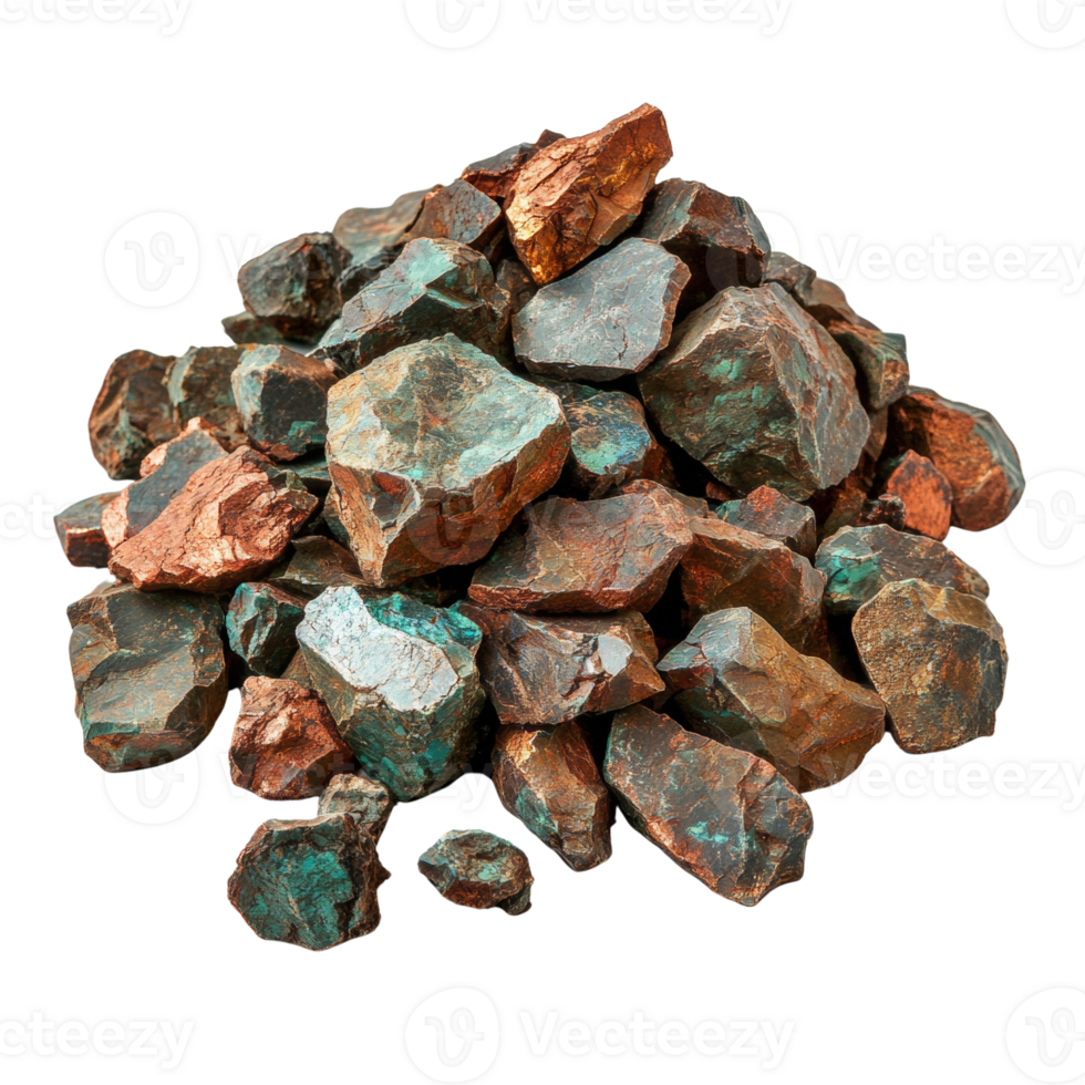 A Pile of Rough Copper Ore Rocks Showing Green Patina png