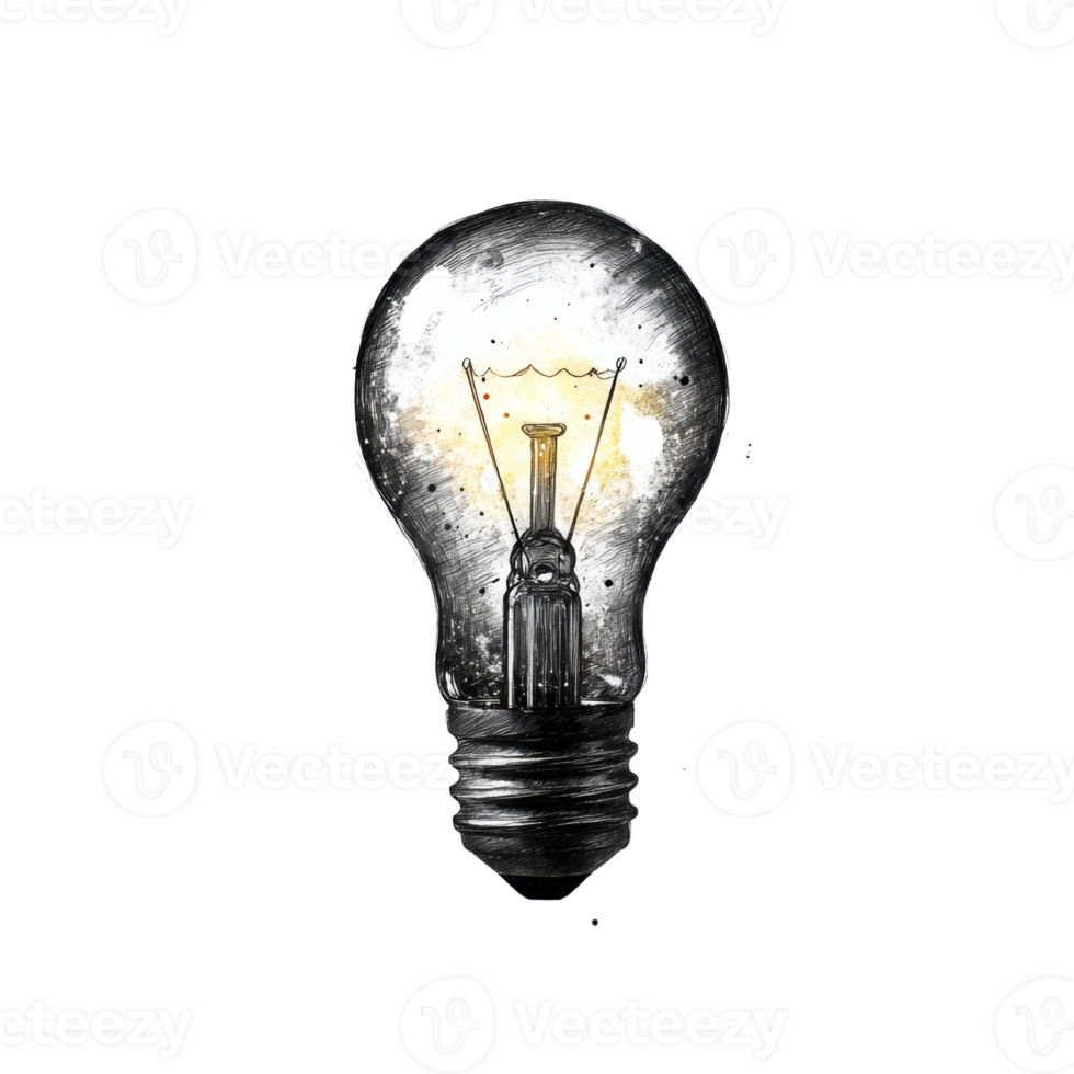 Glowing Lightbulb Artistic Sketch Black Background png