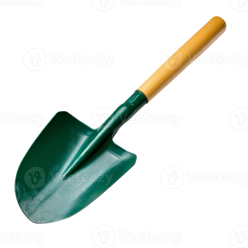 A dark green garden shovel with a light wood handle png