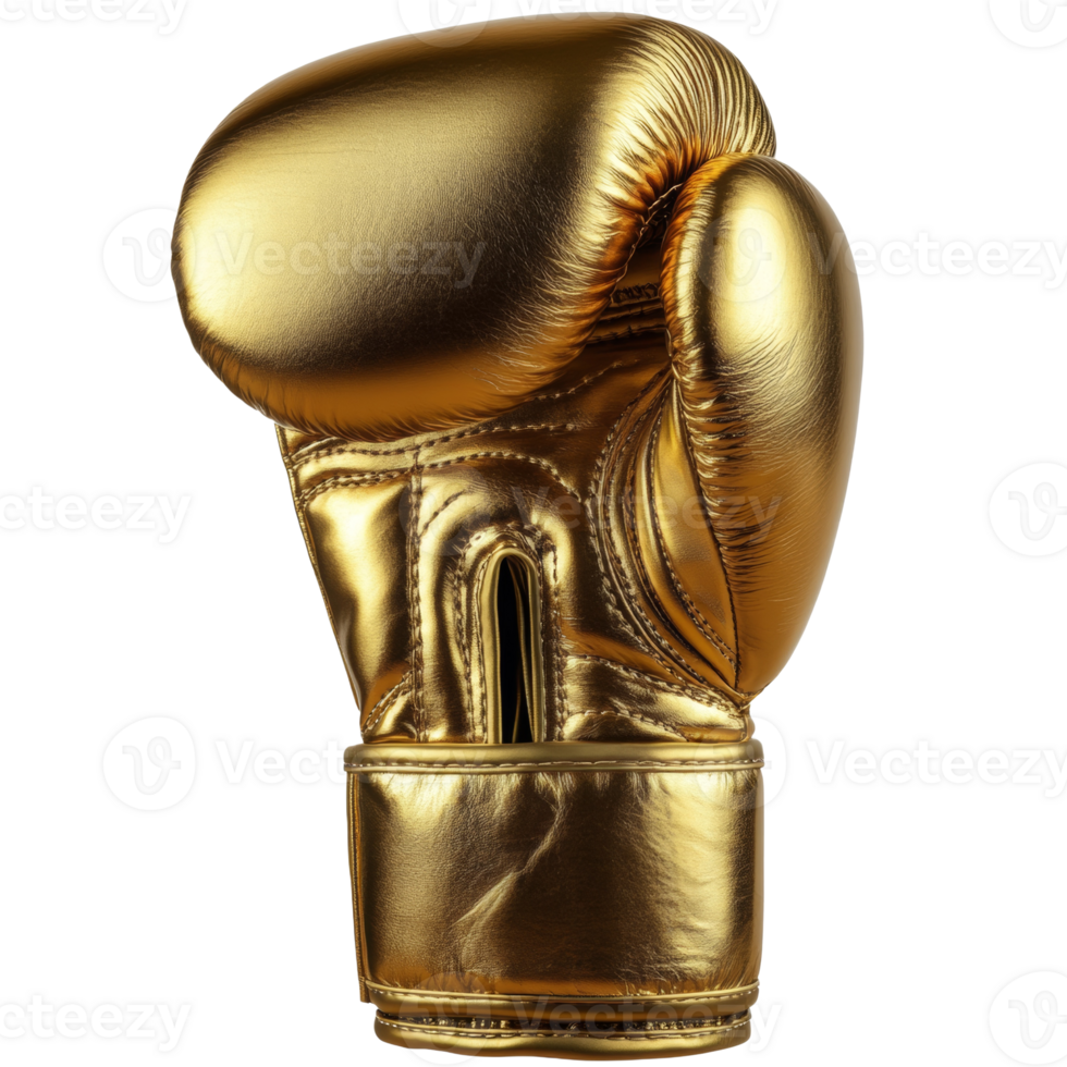 A single gold boxing glove stands isolated on black png