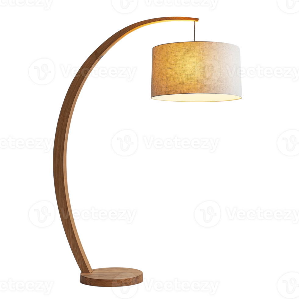 Modern Wooden Arc Floor Lamp with Fabric Shade png