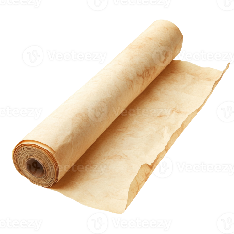 Rolled parchment paper showing aged texture and color png