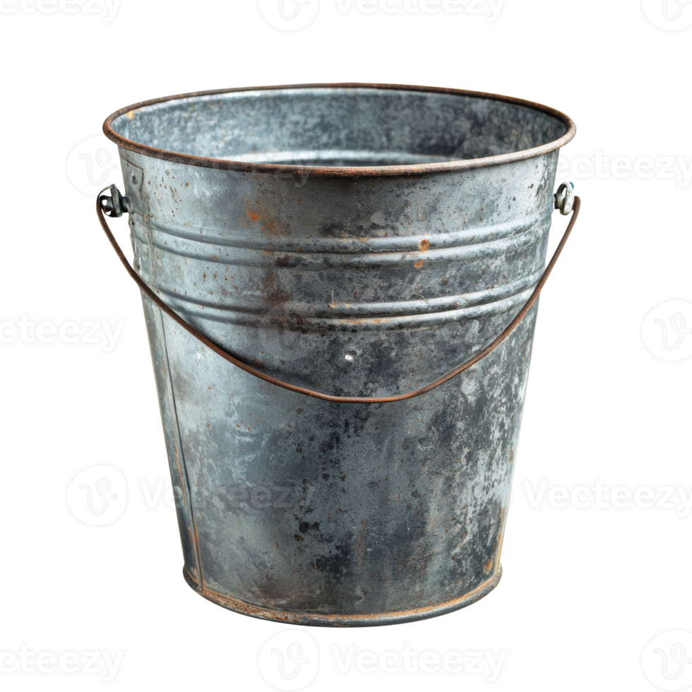 A weathered metal bucket with a rusty handle png