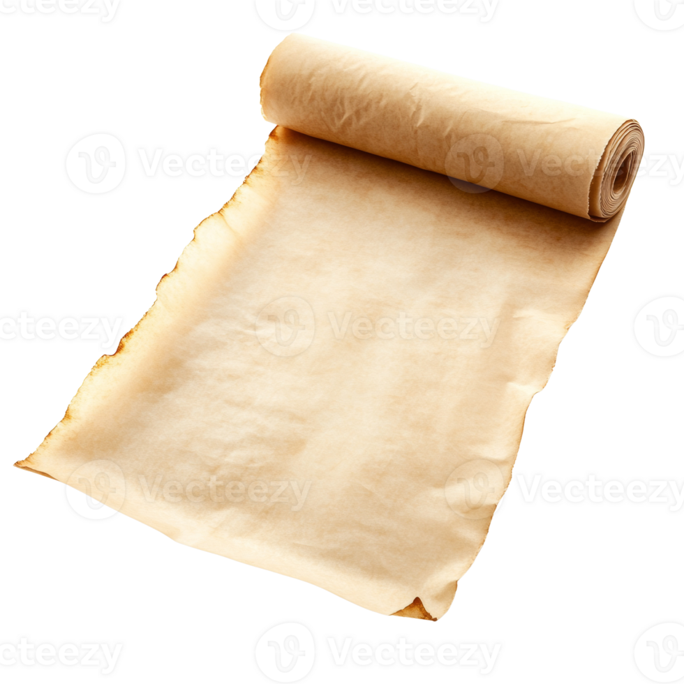 An aged parchment scroll unfurling reveals blank space png