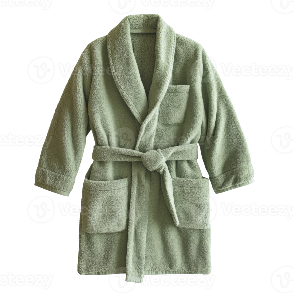Soft Sage Green Bathrobe With Belt And Pockets png