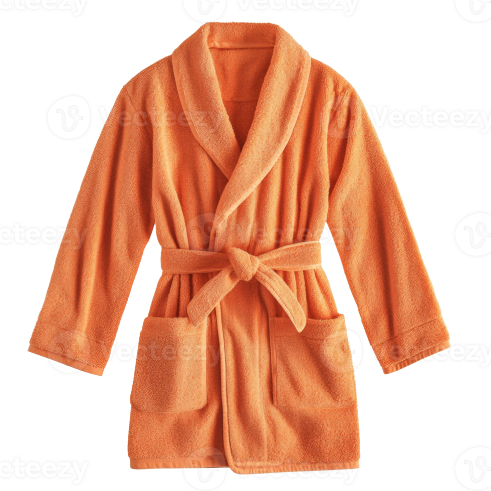 A soft orange cotton bathrobe hangs neatly png