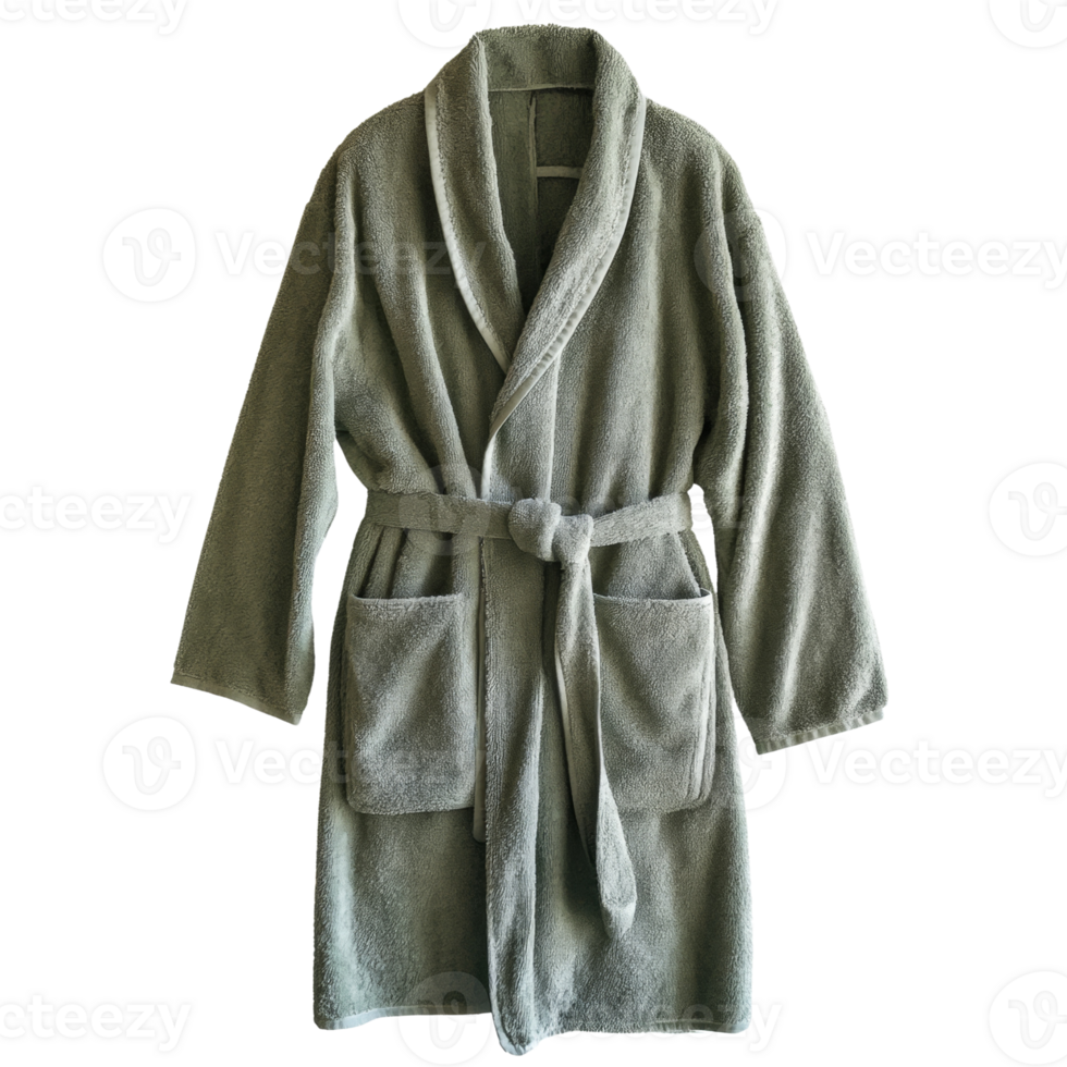 A Soft Sage Green Bathrobe Hangs Ready For Use png