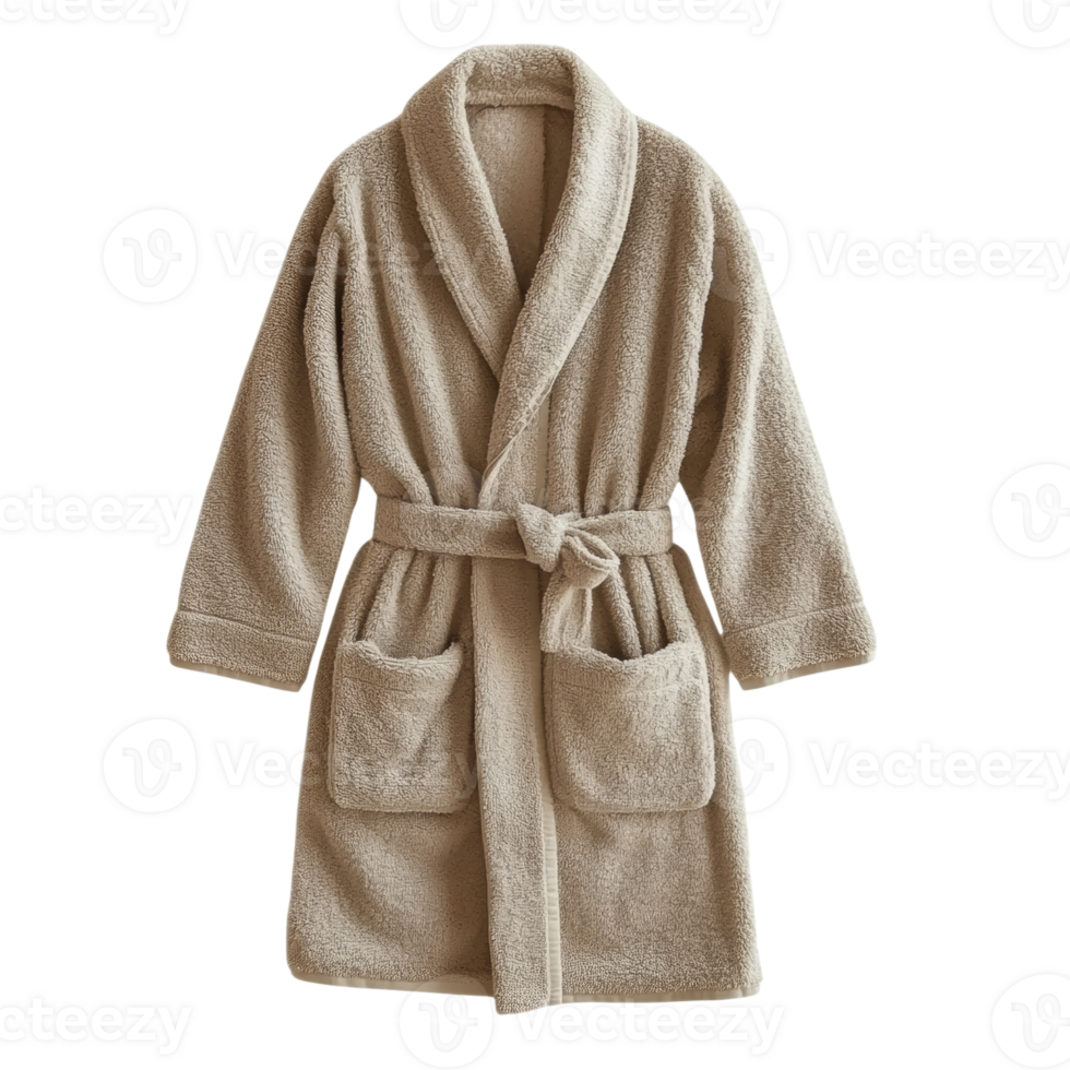 A Beige Soft Bathrobe with Pockets and Belt png