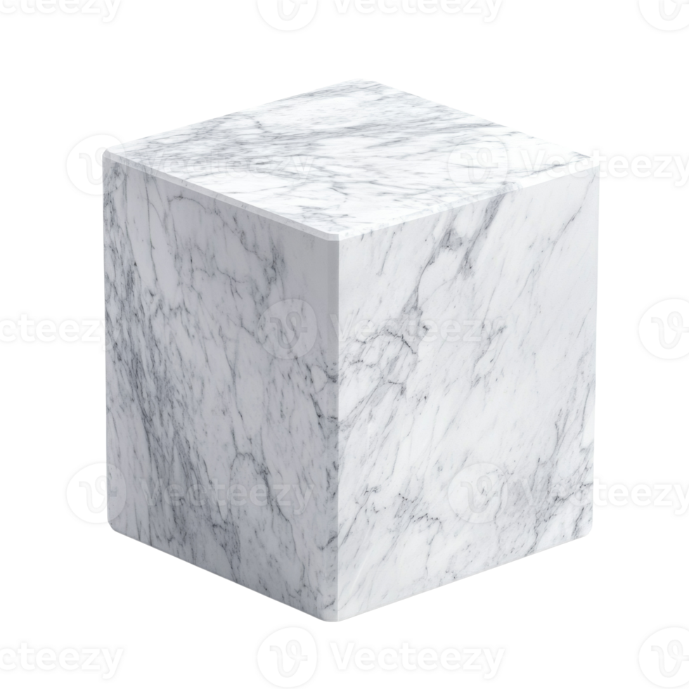 White Marble Cube Block Isolated on Black Background png