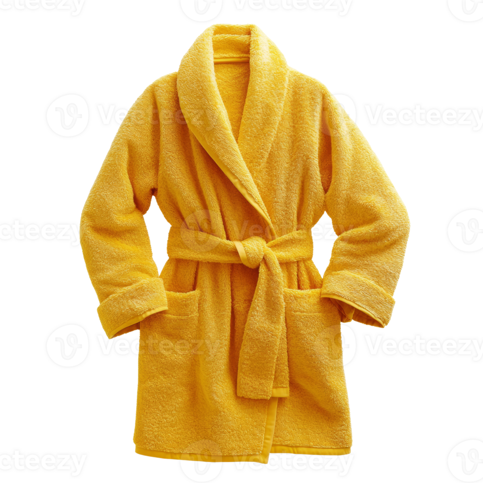 A yellow bathrobe hangs neatly on a hanger png