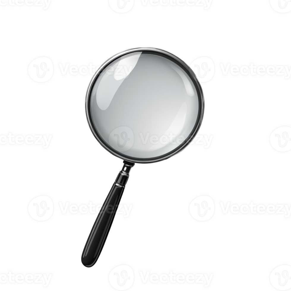 A Magnifying Glass with a Black Handle on Black Background png