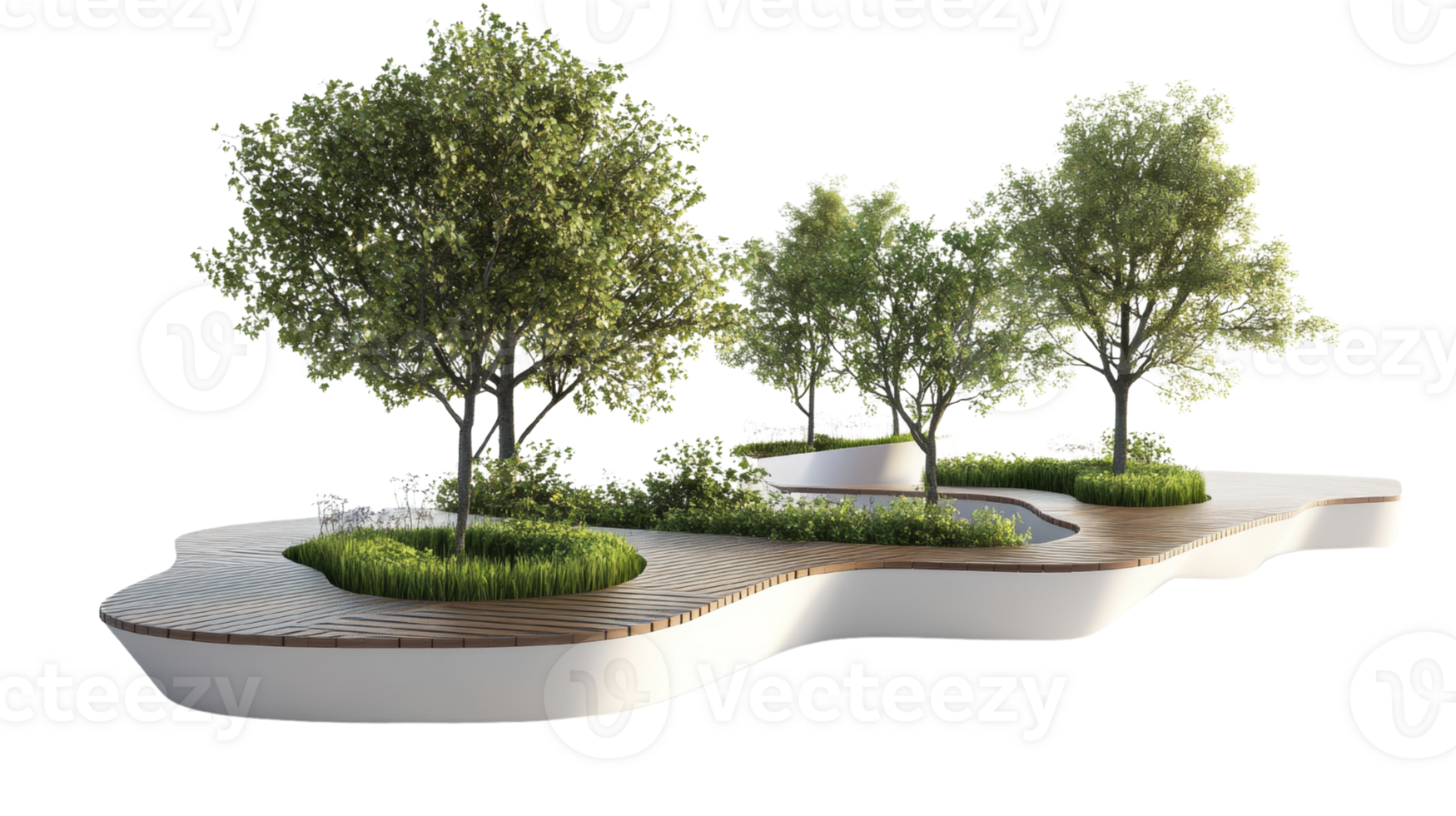 Modern Landscape Design Featuring Trees and Benches png