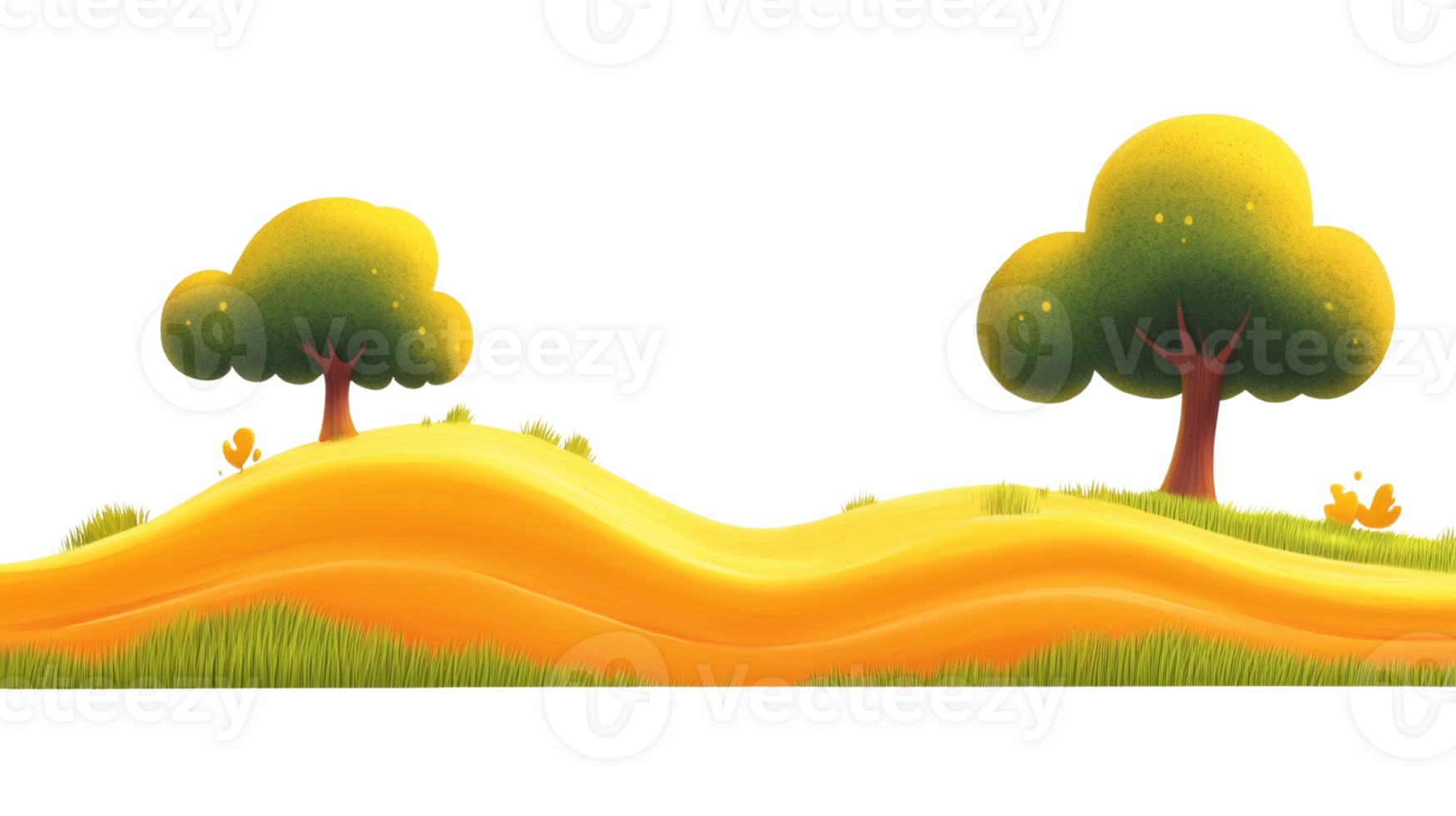Cartoon Landscape With Two Trees On Rolling Hills png