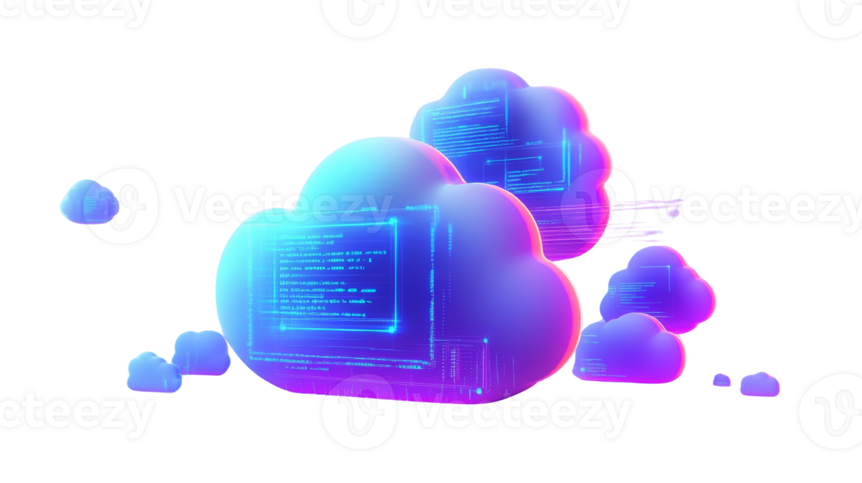Glowing Clouds Displaying Digital Code and Data png