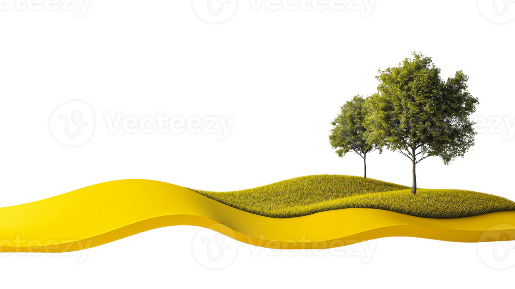 Yellow Landscape with Two Green Trees on Hill png