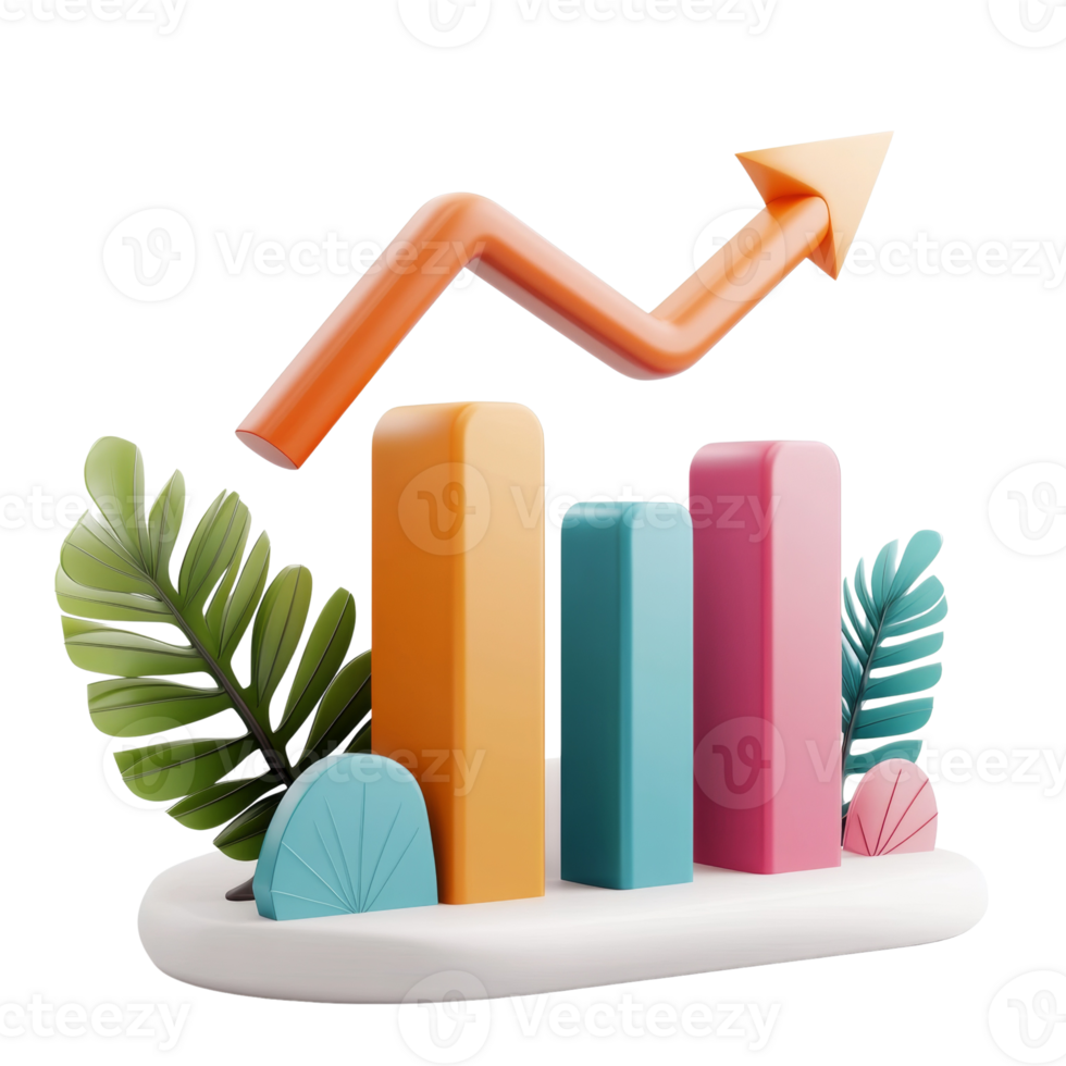 Colorful Growth Chart Shows Upward Trend With Tropical Leaves png