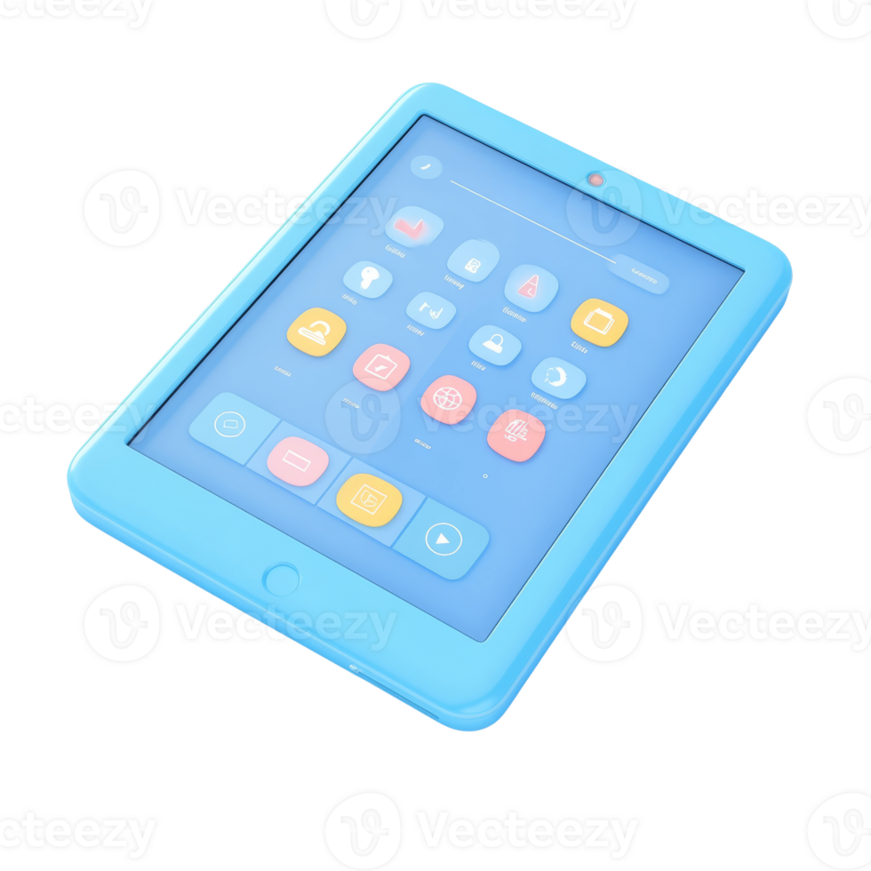 Light Blue Tablet Displaying Various App Icons png