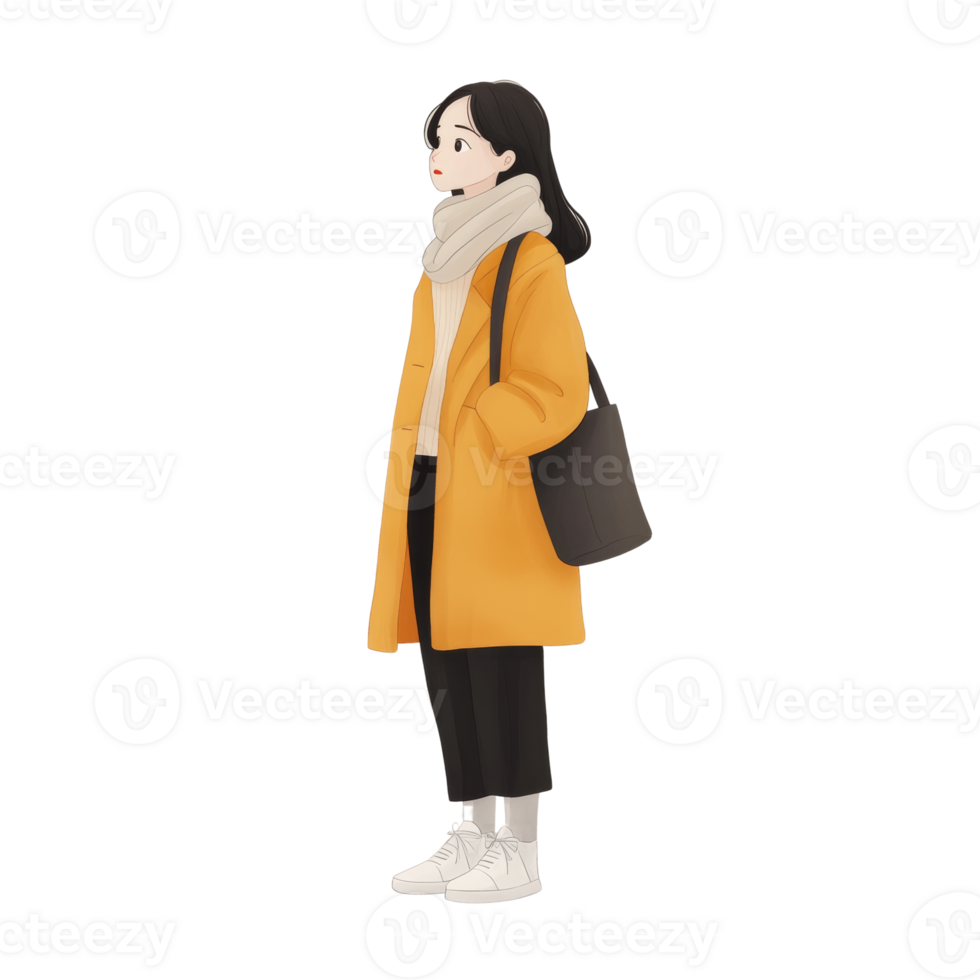 Stylish Woman in Yellow Coat and White Sneakers png